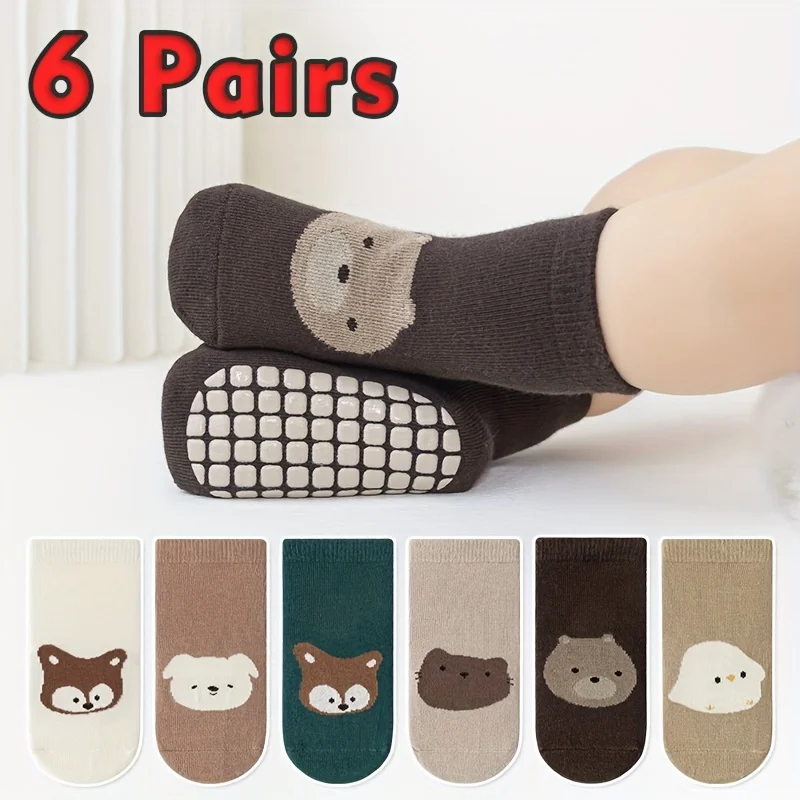 6 pairs of boys and girls' anti slip socks with cute cartoon animal patterns, comfortable and breathable baby floor socks
6 pairs of boys and girls' anti slip socks with cute cartoon animal patterns, comfortable and breathable baby floor socks