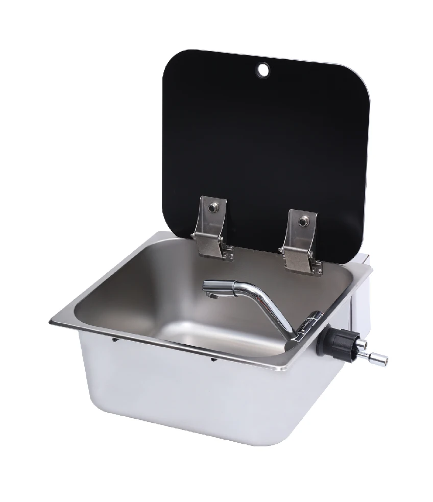 Stainless steel hand wash sink with tempered glass lid and water faucet for RV caravan motorhome yacht boat
Stainless steel hand wash sink with tempered glass lid and water faucet for RV caravan motorhome yacht boat
