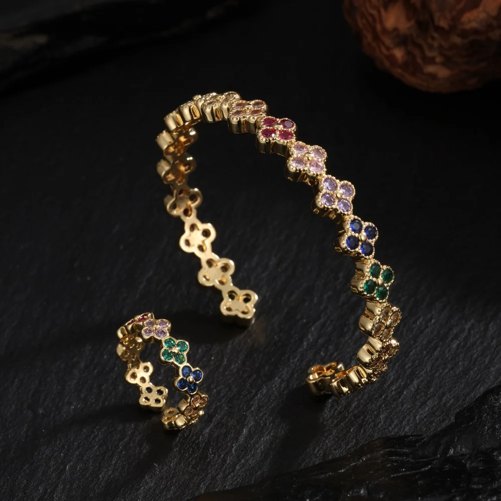 RAKOL 2pcs Lucky Four-Leaf Clover Jewelry Set Romantic Zircon Flowers Lucky Bracelet Open Ring Luxury Wedding Jewelry
RAKOL 2pcs Lucky Four-Leaf Clover Jewelry Set Romantic Zircon Flowers Lucky Bracelet Open Ring Luxury Wedding Jewelry