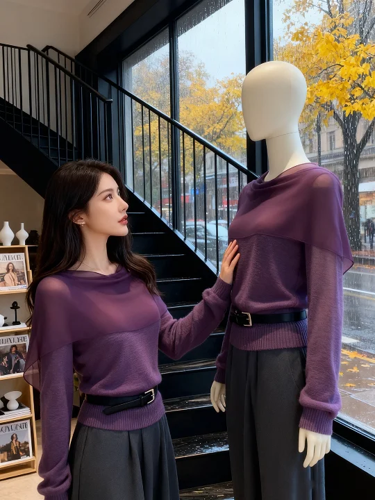 Chic Unique Purple Knitted ort Top Korean Sle Early Autumn Faionable Ele Commute Wind Slim Fit Long Sve irt
Chic Unique Purple Knitted ort Top Korean Sle Early Autumn Faionable Ele Commute Wind Slim Fit Long Sve irt