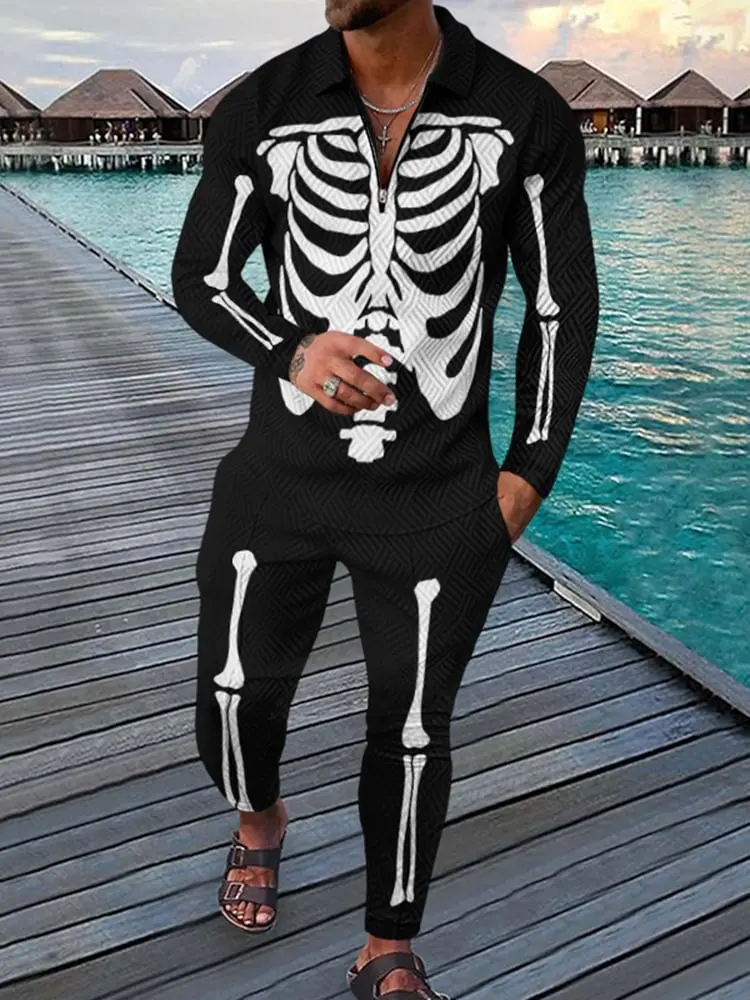 2pc Set Long Sleeve Man Polo Shirt with Skeleton Printed, Men's Sweatshirt and Pants Suit, Y2K Autumn Clothing
2pc Set Long Sleeve Man Polo Shirt with Skeleton Printed, Men's Sweatshirt and Pants Suit, Y2K Autumn Clothing