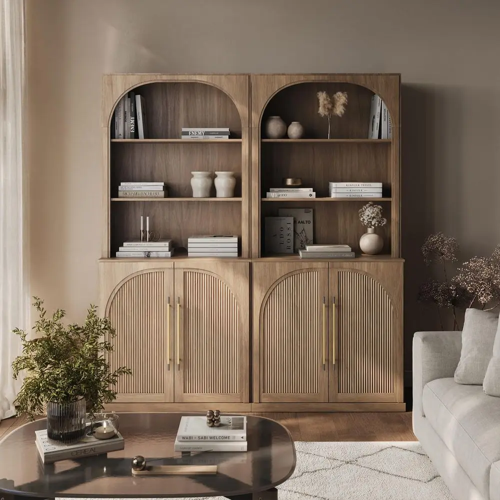 Storage Cabinet with Hutch Set of 2, 72 Tall Modern Wood Sideboard with 3Tier Shelves, Curved Styling Door Cabinet Curio Cabine
Storage Cabinet with Hutch Set of 2, 72 Tall Modern Wood Sideboard with 3Tier Shelves, Curved Styling Door Cabinet Curio Cabine
