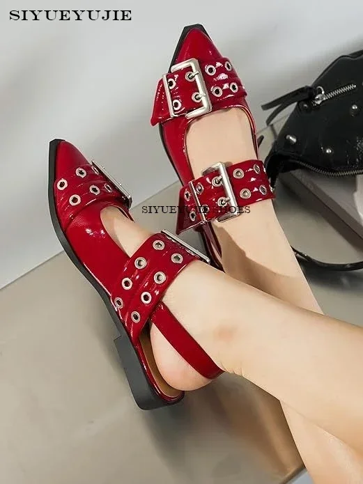 Женские роскошные дизайнерские сандалии с открытой пяткой, женские сандалии на плоской подошве, модные женские туфли с пряжкой и острым носком, большие размеры 35-44 
Женские роскошные дизайнерские сандалии с открытой пяткой, женские сандалии на плоской подошве, модные женские туфли с пряжкой и острым носком, большие размеры 35-44