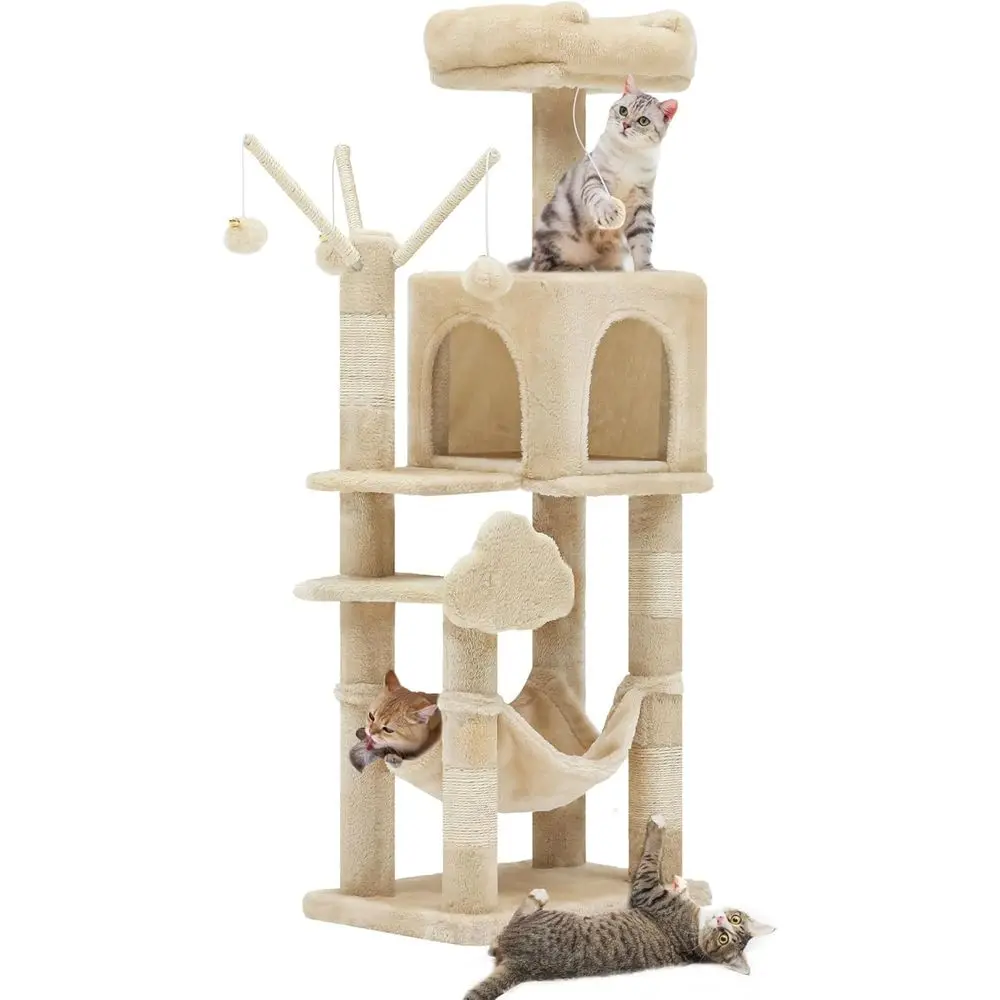 Beige Multi-Level Cat Tree with Scratching Posts, Plush Perch, Hammock, and Interactive Pom Poms
Beige Multi-Level Cat Tree with Scratching Posts, Plush Perch, Hammock, and Interactive Pom Poms