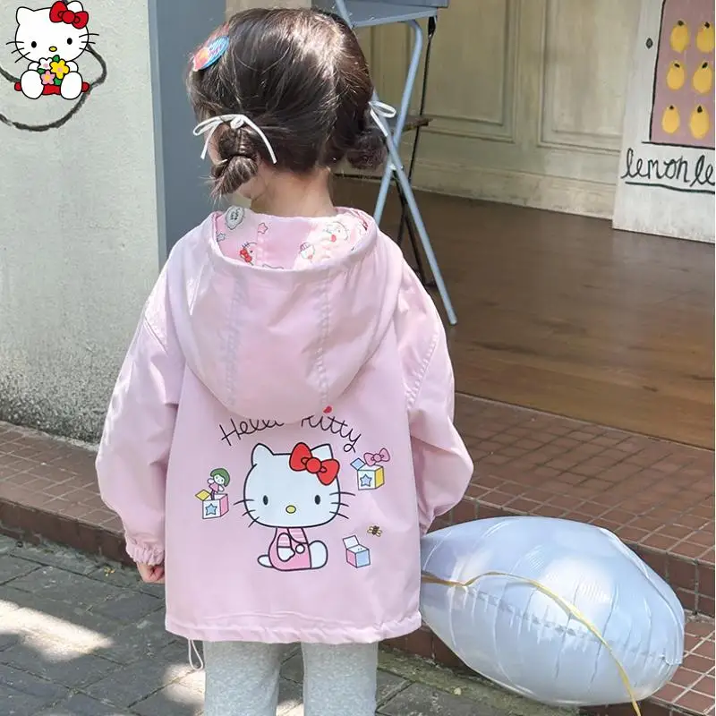 Ветровка Hello Kitty Kuromi для девочек с капюшоном по обеих сторон, куртка Kawaii с героями мультфильмов аниме, весна-осень, новая корейская версия 
Ветровка Hello Kitty Kuromi для девочек с капюшоном по обеих сторон, куртка Kawaii с героями мультфильмов аниме, весна-осень, новая корейская версия