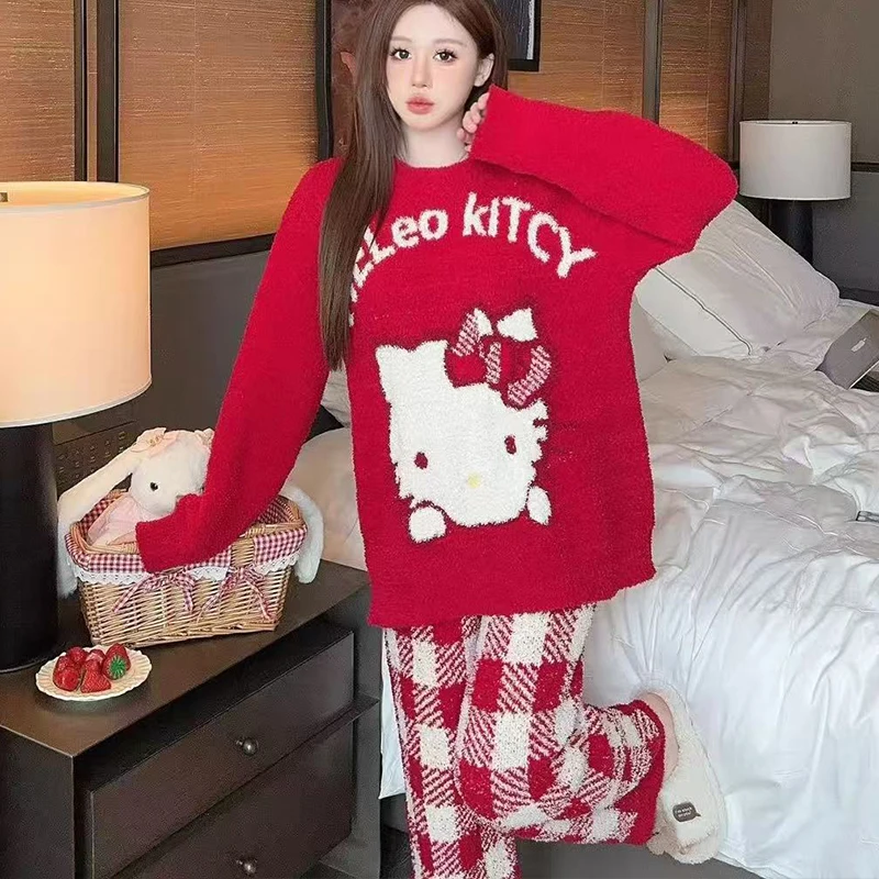 Cartoon Pajama 2Pcs Hello Kitty Plush Pajamas Set Women's Casual Home Clothes Kawaii Comfortable Cute Girl Flannel Nightshirt
Cartoon Pajama 2Pcs Hello Kitty Plush Pajamas Set Women's Casual Home Clothes Kawaii Comfortable Cute Girl Flannel Nightshirt