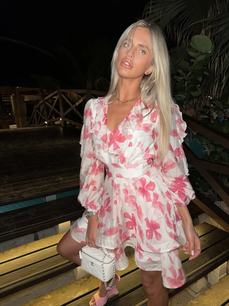 Slim Print Women's Casual Dress Fashion V-neck Long Sleeve High Waist A-line Mini Dresses 2026 Elegant Ruffles Summer Dresses
Slim Print Women's Casual Dress Fashion V-neck Long Sleeve High Waist A-line Mini Dresses 2026 Elegant Ruffles Summer Dresses