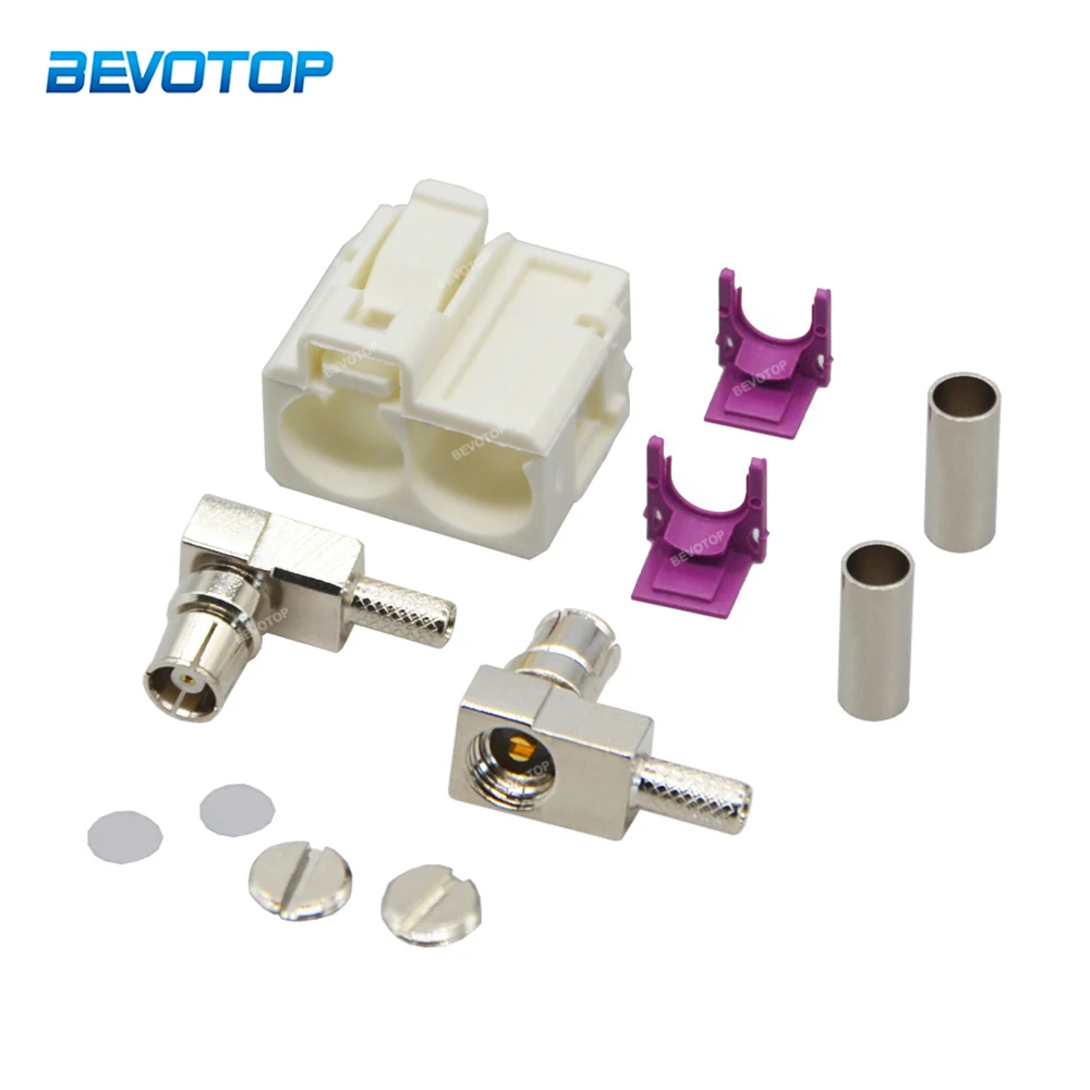 BEVOTOP Twin Fakra Double Code B Female Right Angle Jack 50 Ohm RF Coaxial Wire Connectors for RG316 / RG174 Pigtail Cable
BEVOTOP Twin Fakra Double Code B Female Right Angle Jack 50 Ohm RF Coaxial Wire Connectors for RG316 / RG174 Pigtail Cable