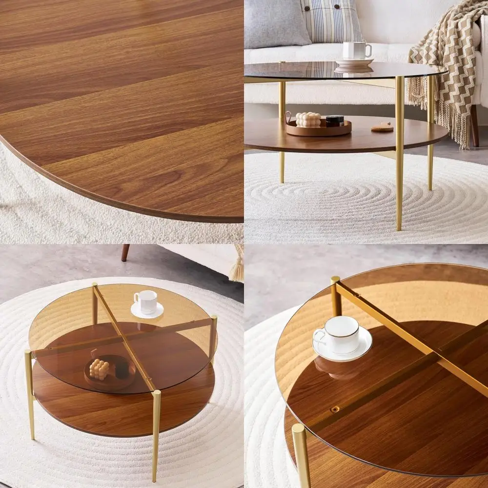 Журнальный столик в стиле Mid-Century Modern, диаметр 30 дюймов, высота 17 дюймов, для гостиной, 2-уровневый, столешница из янтарного стекла, полка из шпона орехового дерева, отделка под золото.
Журнальный столик в стиле Mid-Century Modern, диаметр 30 дюймов, высота 17 дюймов, для гостиной, 2-уровневый, столешница из янтарного стекла, полка из шпона орехового дерева, отделка под золото.