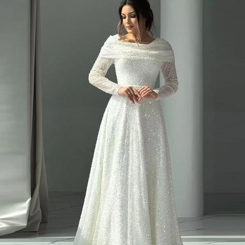 Glitter Wedding Dress Fully Beaded A-Line Floor Length Ballgown Fullsleeve O-Neck Customized Bride Dress Zipper Vestido De Novia
Glitter Wedding Dress Fully Beaded A-Line Floor Length Ballgown Fullsleeve O-Neck Customized Bride Dress Zipper Vestido De Novia