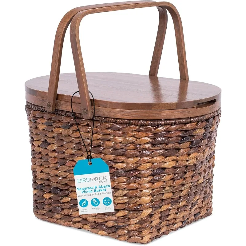 BIRDROCK HOME Seagrass and Abaca Picnic Basket with Wooden Lid & Handle - Handwoven Spacious Storage Basket for Home,
BIRDROCK HOME Seagrass and Abaca Picnic Basket with Wooden Lid & Handle - Handwoven Spacious Storage Basket for Home,