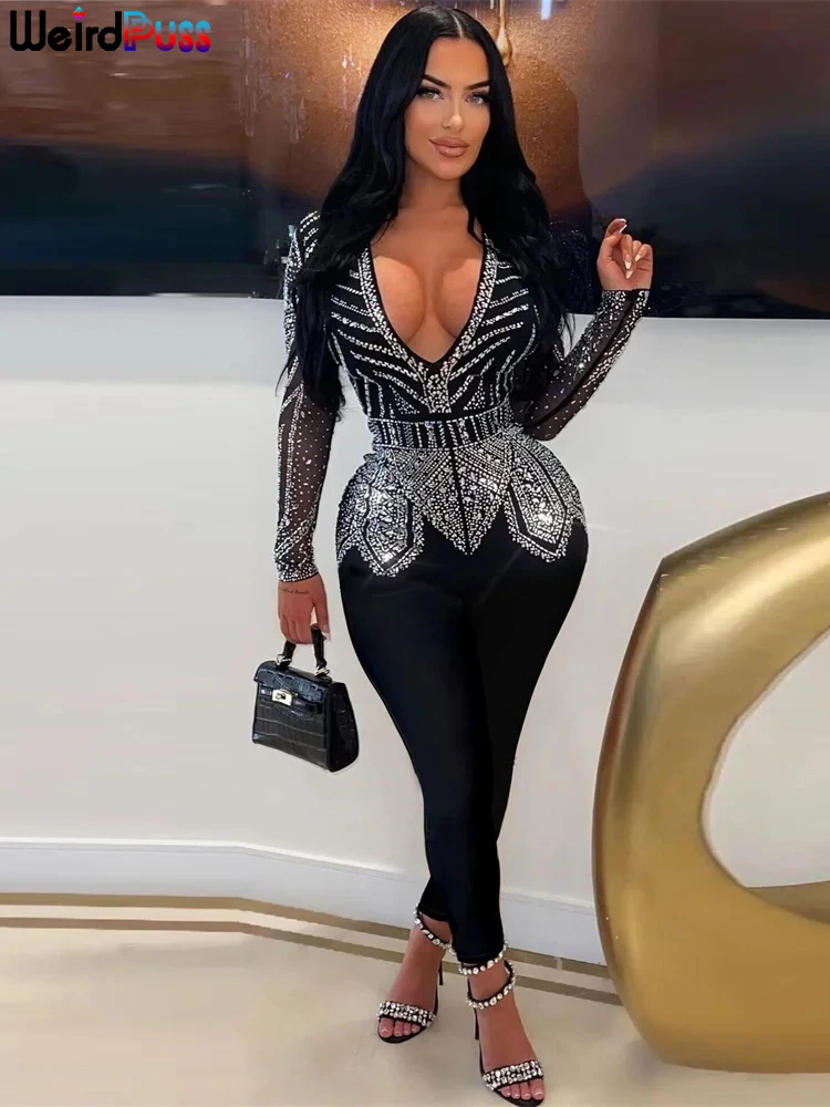 Weird Puss Sparkly Diamonds Women Jumpsuit Low Chest Full Sleeve Elastic Body-Shaping One Pieces Midnight Party Club Outfits
Weird Puss Sparkly Diamonds Women Jumpsuit Low Chest Full Sleeve Elastic Body-Shaping One Pieces Midnight Party Club Outfits