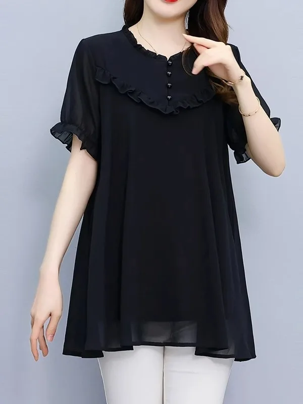 Faionable Midi Sve Chiffon Top for Middle-Aged Mothers Summer New Sle Korean Version Loose Fit round Ne T-irt
Faionable Midi Sve Chiffon Top for Middle-Aged Mothers Summer New Sle Korean Version Loose Fit round Ne T-irt