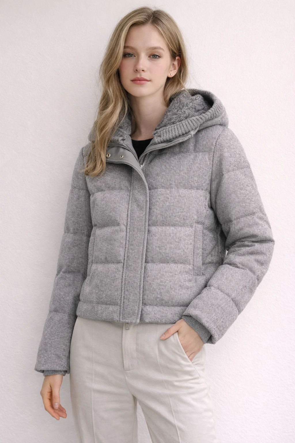 Women's Wool Cashmere Knitted Hooded Goose Down Jacket Coat Thick Warm Luxury Chic Zipper Outwear Tops
Women's Wool Cashmere Knitted Hooded Goose Down Jacket Coat Thick Warm Luxury Chic Zipper Outwear Tops