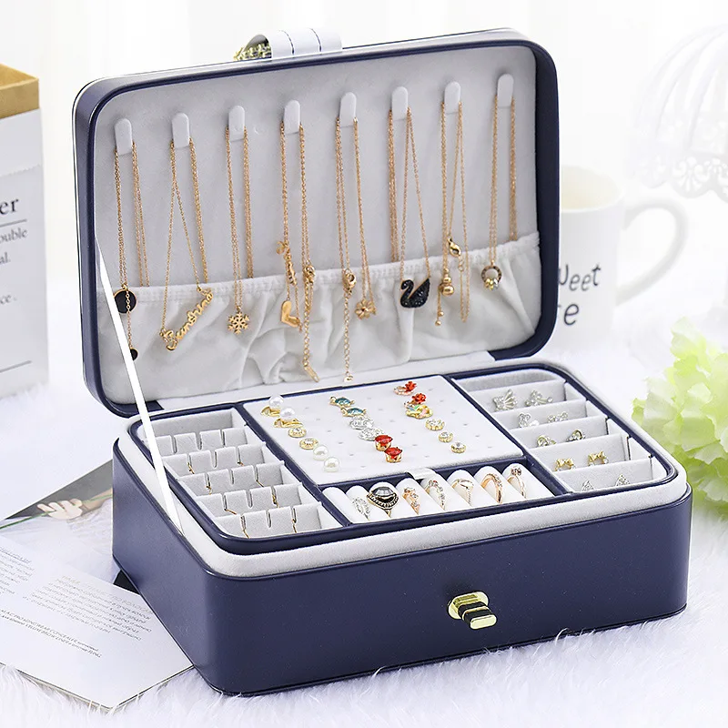 New Large Two Layer Jewelry Organizer Box with Stud Jacks Smooth Leather Jewelry Storage Case Display Holder with Lock
New Large Two Layer Jewelry Organizer Box with Stud Jacks Smooth Leather Jewelry Storage Case Display Holder with Lock