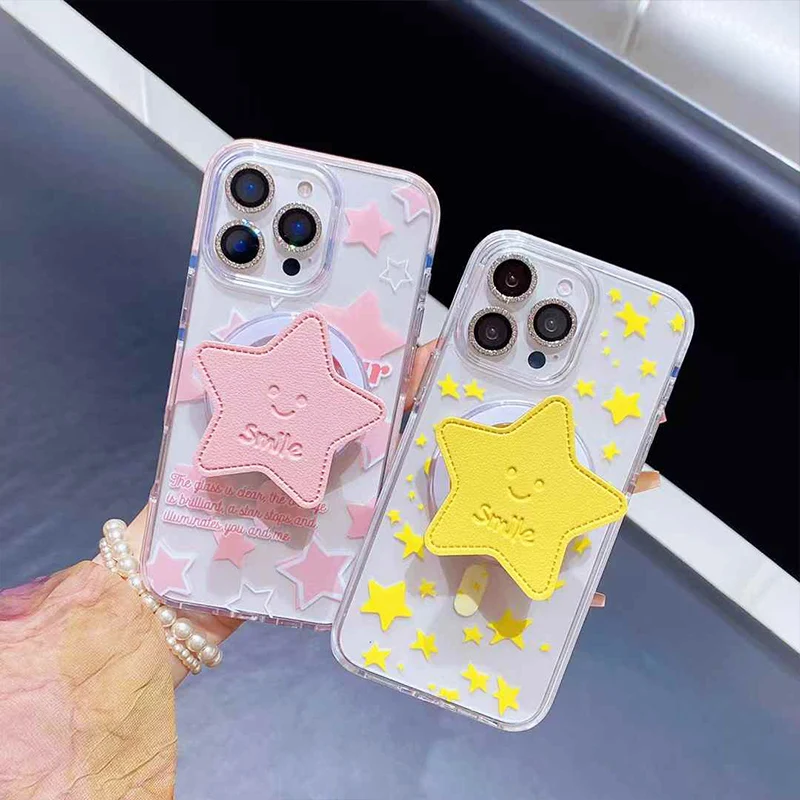 Korean smile Star Magsafe Magnetic Stand Phone case For iphone 16promax 15 14 13 pro Summer transparent cartoon protective case
Korean smile Star Magsafe Magnetic Stand Phone case For iphone 16promax 15 14 13 pro Summer transparent cartoon protective case