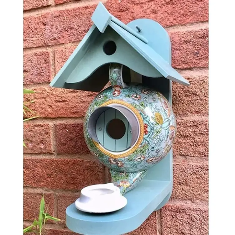 Cyan Teapot Birdhouse and Feeder Resinous Outdoor Hanging Wall Mount Bird Feeder Garden Home Wall Decor
Cyan Teapot Birdhouse and Feeder Resinous Outdoor Hanging Wall Mount Bird Feeder Garden Home Wall Decor