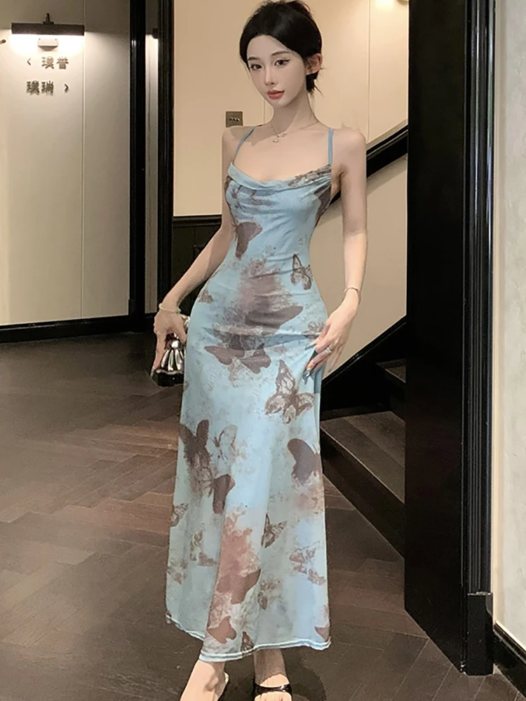 2026 Blue Mesh Print Chic Sling Sexy Long Dress Summer Elegant Casual Beach Style Dress Women Korean Bodycon Festival Prom Dress
2026 Blue Mesh Print Chic Sling Sexy Long Dress Summer Elegant Casual Beach Style Dress Women Korean Bodycon Festival Prom Dress