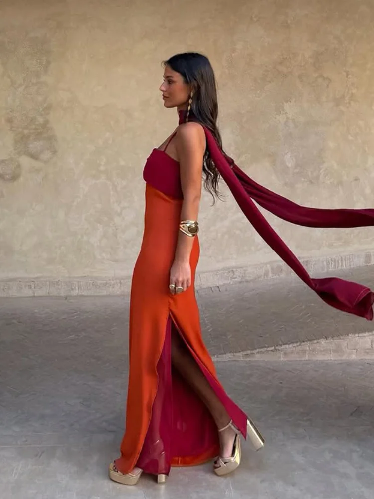 Sexy Color Blocking Scarf Collar Sling Dress Women Chic Waist Cinching Split Bodycon Maxi Dresses 2026 Lady Club Party Vestido
Sexy Color Blocking Scarf Collar Sling Dress Women Chic Waist Cinching Split Bodycon Maxi Dresses 2026 Lady Club Party Vestido
