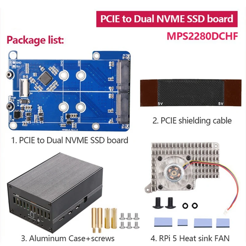 MPS2280D+Case+Pi5 Cooling Fan PCB Computer Accessories For Raspberry Pi 5 PCIE To M.2 Dual NVME SSD HAT
MPS2280D+Case+Pi5 Cooling Fan PCB Computer Accessories For Raspberry Pi 5 PCIE To M.2 Dual NVME SSD HAT