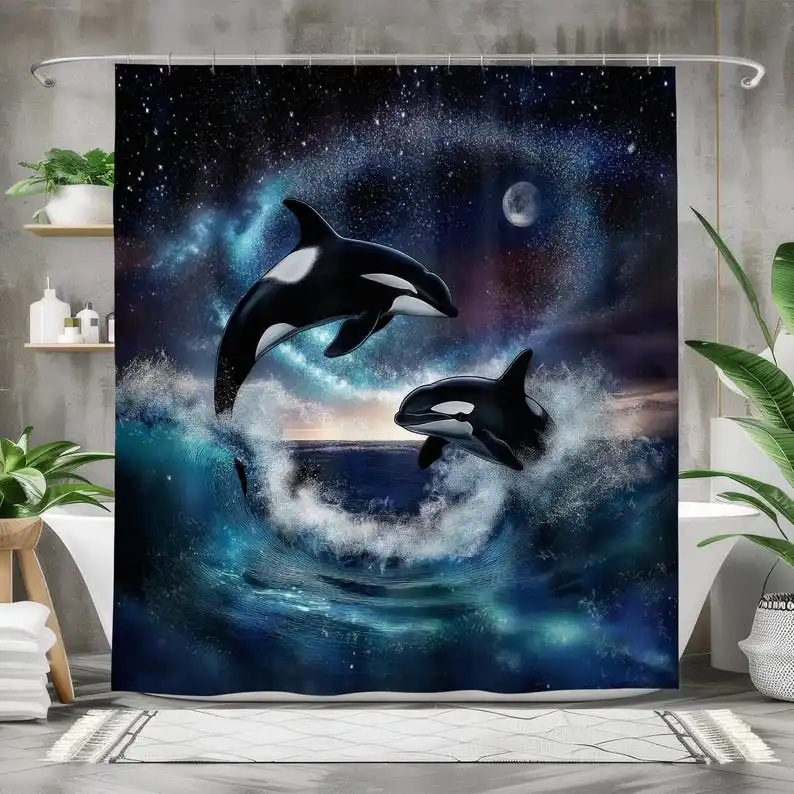 Orca Whales Under Starry Sky Waterproof Fabric Shower Curtain, Ocean-Themed Bath Curtain for Bathroom Decor
Orca Whales Under Starry Sky Waterproof Fabric Shower Curtain, Ocean-Themed Bath Curtain for Bathroom Decor