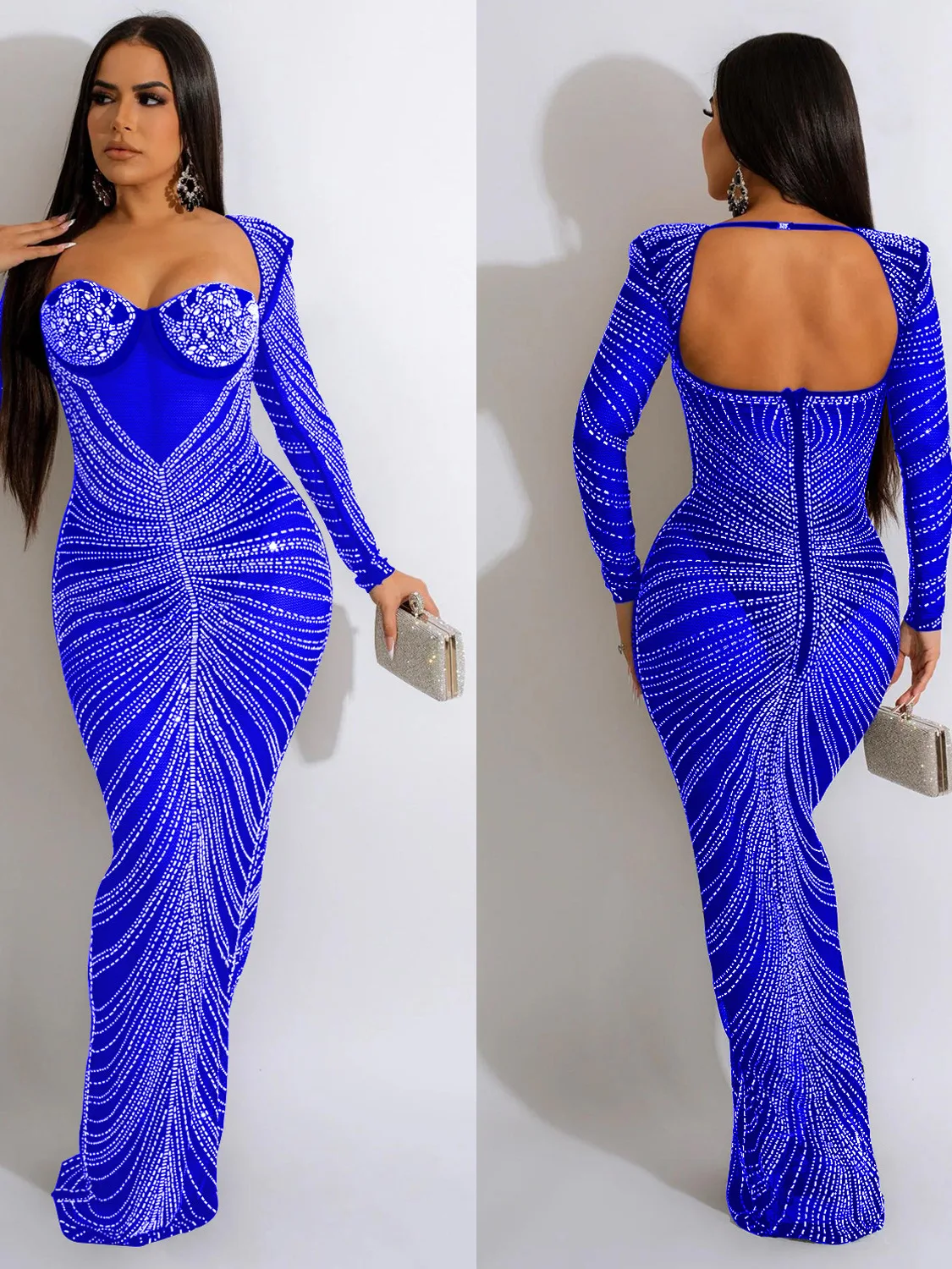 Fashionable Long Sleeve Long Dress Women's Cleanfit mid Waist Cotton Mesh Sparkling Rhinestone See-through Dress Elegant Gown
Fashionable Long Sleeve Long Dress Women's Cleanfit mid Waist Cotton Mesh Sparkling Rhinestone See-through Dress Elegant Gown
