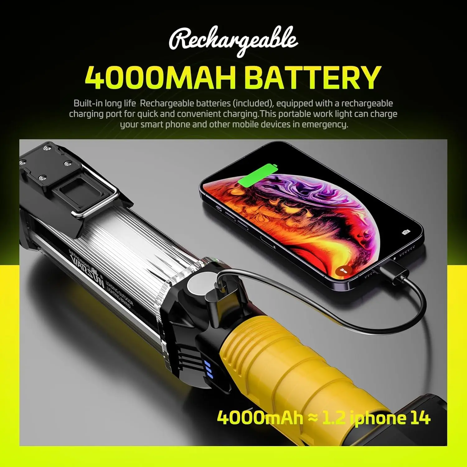 WARSUN Work Light DJ60 Rechargeable LED Light COB Portable Magnetic Base&Hook Work Flashlight for Car Repair Machine Emergency
WARSUN Work Light DJ60 Rechargeable LED Light COB Portable Magnetic Base&Hook Work Flashlight for Car Repair Machine Emergency