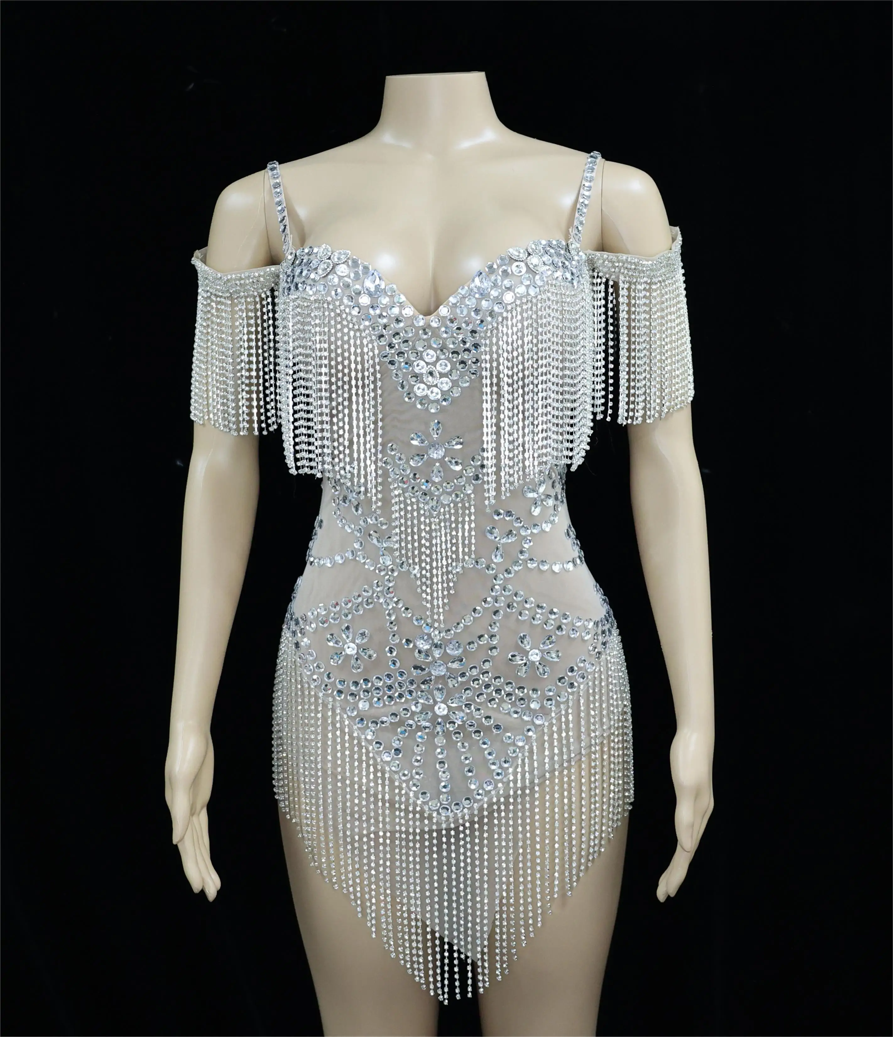 Summer Mesh Sexy Pearls Crystals ChainsDress See Through Birthday Party CelebrateTassels Costume Nightclub Fringes Outfit
Summer Mesh Sexy Pearls Crystals ChainsDress See Through Birthday Party CelebrateTassels Costume Nightclub Fringes Outfit