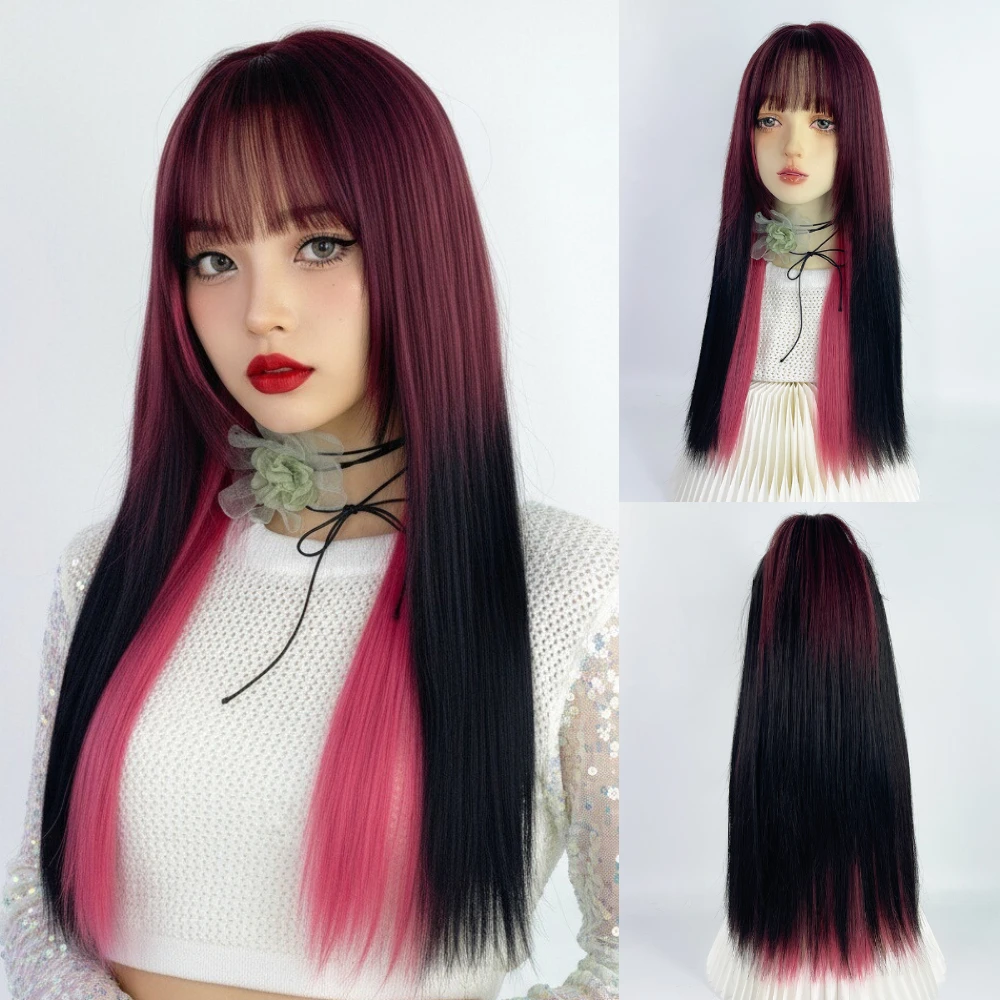 Women Long Straight Lolita Synthetic Wig Pink Highlights Double Color Hair Girl Cosplay Daily Use With Bangs
Women Long Straight Lolita Synthetic Wig Pink Highlights Double Color Hair Girl Cosplay Daily Use With Bangs