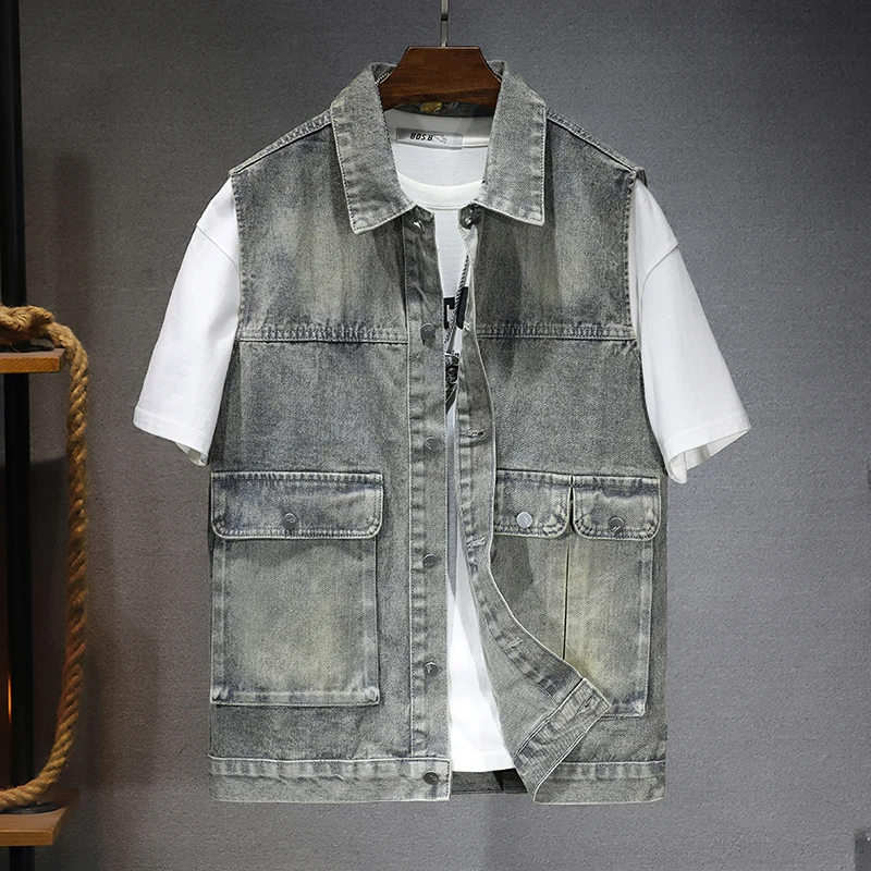Spring and Autumn Men's work clothes denim vest Sleeveless vest jacket men's style Fashionable and casual big pocket vest
Spring and Autumn Men's work clothes denim vest Sleeveless vest jacket men's style Fashionable and casual big pocket vest