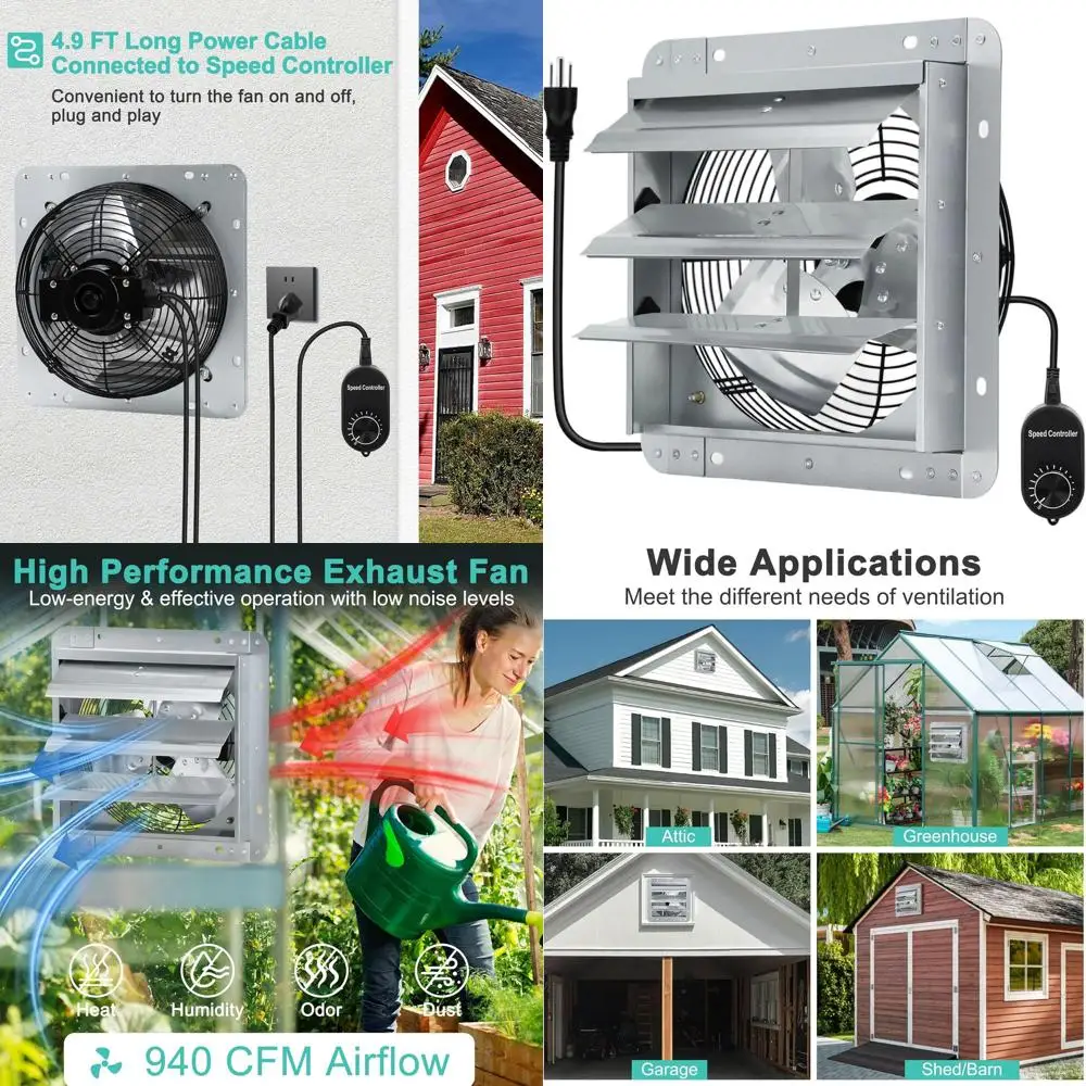 12 Inch Wall-Mounted Shutter Exhaust Fan with Speed Control and Power Cord for Attic, Greenhouse, Shed, Garage, and Barn Ventila
12 Inch Wall-Mounted Shutter Exhaust Fan with Speed Control and Power Cord for Attic, Greenhouse, Shed, Garage, and Barn Ventila