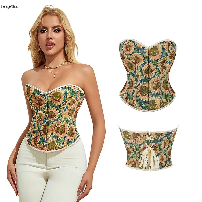 Front Busk Closure Yellow Color Slim Bodice Plus Size XS-XXL Sunflower Print Lace Up Boned Corset Top For Women
Front Busk Closure Yellow Color Slim Bodice Plus Size XS-XXL Sunflower Print Lace Up Boned Corset Top For Women