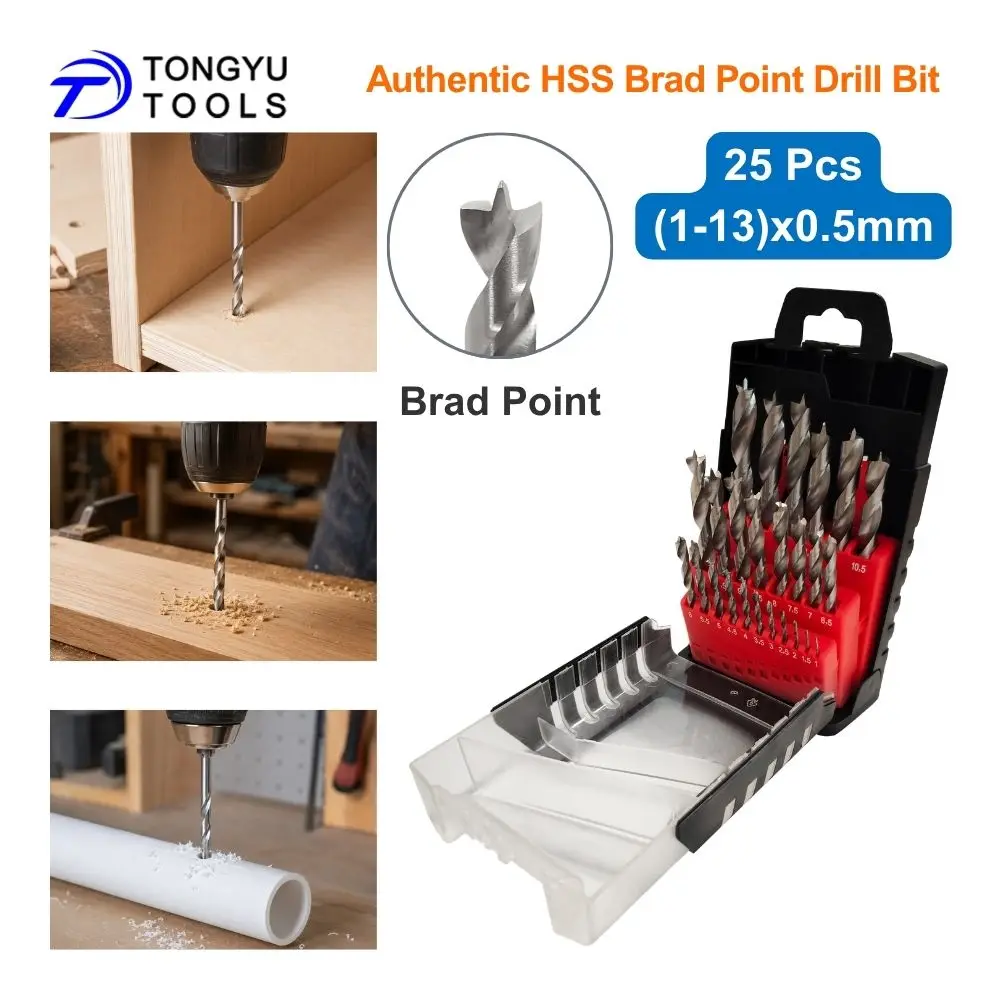 HSS Brad Point Wood Drill Bit Set 1-13mm High Speed Steel Woodworking Twist Bits for Hardwood Plywood Plastic Woodworking
HSS Brad Point Wood Drill Bit Set 1-13mm High Speed Steel Woodworking Twist Bits for Hardwood Plywood Plastic Woodworking