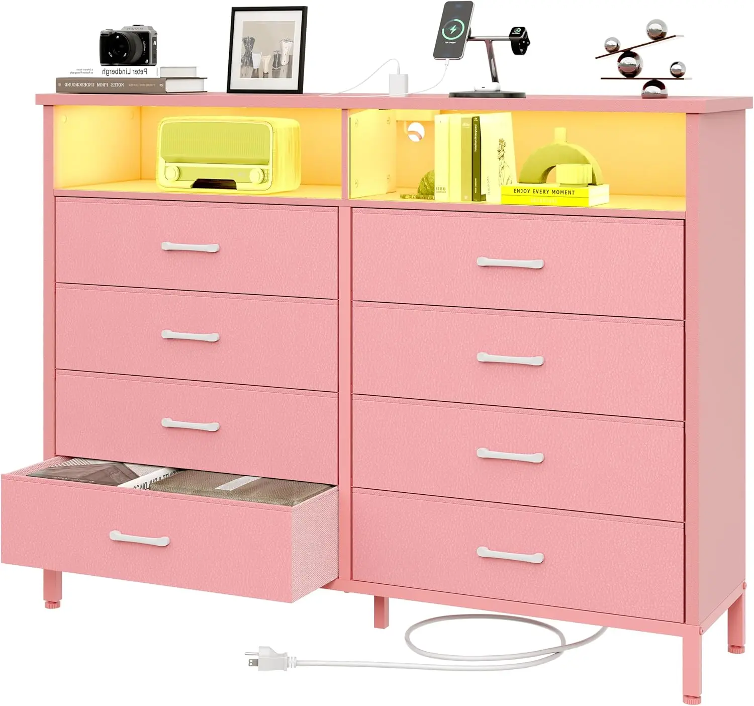 Dresser for Bedroom Pink Bedroom Dresser with LED Lights and Charging Station, 8 Long Fabric Drawers Dressers, Vertical Chest
Dresser for Bedroom Pink Bedroom Dresser with LED Lights and Charging Station, 8 Long Fabric Drawers Dressers, Vertical Chest