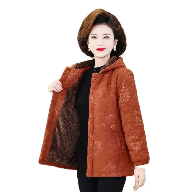 Autumn Winter Add Velvet Thicken Warm Cotton Coat Middle Aged Elderly Women's Clothing Casual Hooded Short Jacket Tops Female
Autumn Winter Add Velvet Thicken Warm Cotton Coat Middle Aged Elderly Women's Clothing Casual Hooded Short Jacket Tops Female