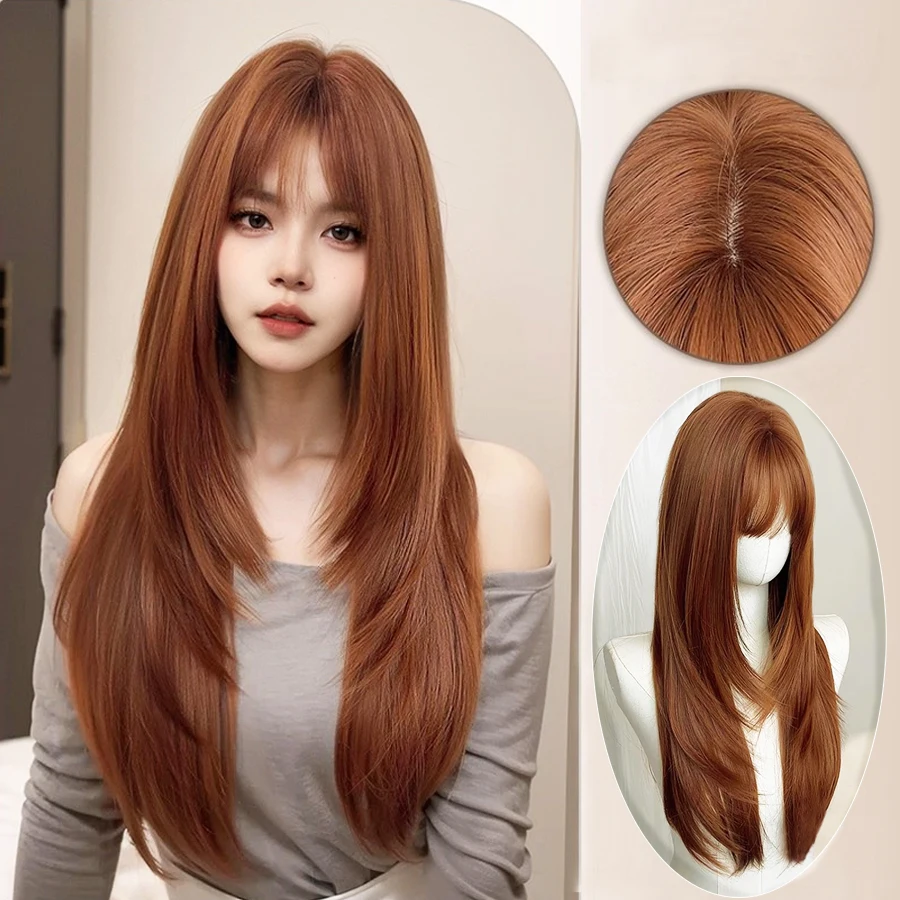 Synthetic long straight multi layered wig with bangs women high layered Korean style straight JK daily natural full wig Honey O
Synthetic long straight multi layered wig with bangs women high layered Korean style straight JK daily natural full wig Honey O