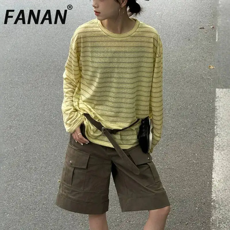 FANAN Striped Long Sleeve T-Shirt Women Summer Loose Thin Sheer Top Casual O-Neck Sun Protection Blouse Streetwear Oversized Tee
FANAN Striped Long Sleeve T-Shirt Women Summer Loose Thin Sheer Top Casual O-Neck Sun Protection Blouse Streetwear Oversized Tee
