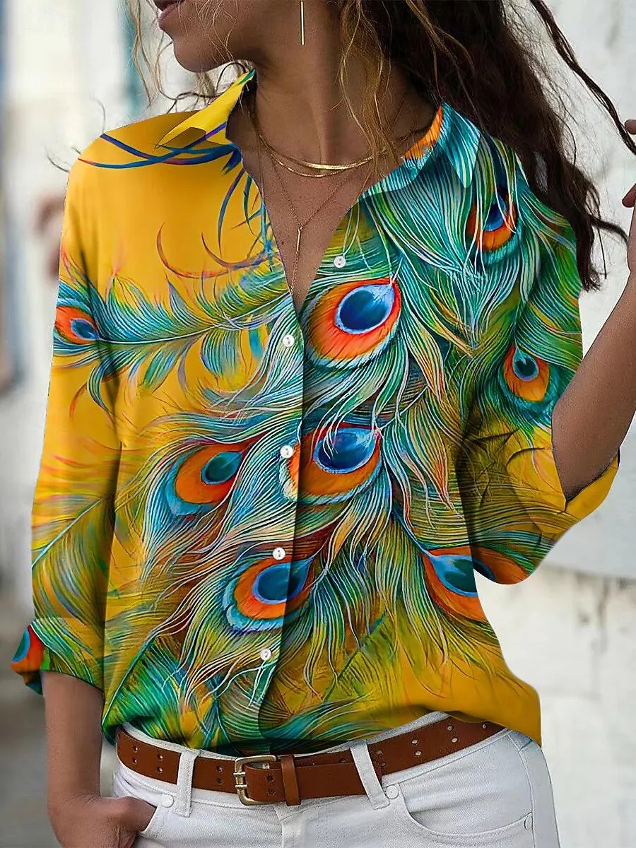 Women's Peacock Feather Graphics Printed Trendy Long Sleeve Shirt Casual Regular Tops Button Down Shirts Basic Shirt For Women
Women's Peacock Feather Graphics Printed Trendy Long Sleeve Shirt Casual Regular Tops Button Down Shirts Basic Shirt For Women