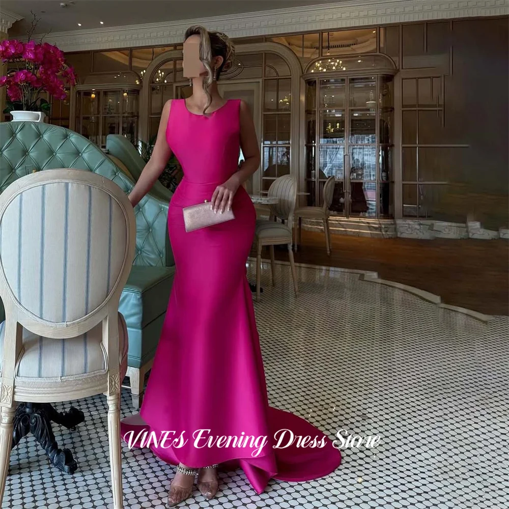 VINES Hot Pink Satin Evening Dress Round Neck Mermaid Formal Gown Open Back Night Dresses Sleeveless Prom Dresses Customized
VINES Hot Pink Satin Evening Dress Round Neck Mermaid Formal Gown Open Back Night Dresses Sleeveless Prom Dresses Customized
