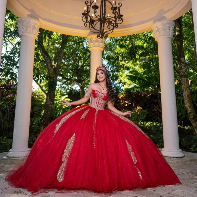 Red Quinceanera Dresses Off the Shoulder Gold Glitter Decal Lace Long tail Big Bow Vestidoe 15 Quinceanera Customize
Red Quinceanera Dresses Off the Shoulder Gold Glitter Decal Lace Long tail Big Bow Vestidoe 15 Quinceanera Customize