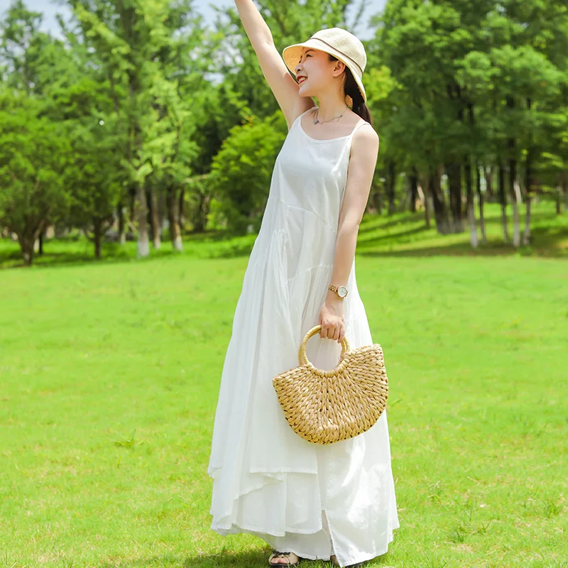 LZJN Multi-colored wooden ear lace literary style elegant suspender long dress ladies pure cotton dress
LZJN Multi-colored wooden ear lace literary style elegant suspender long dress ladies pure cotton dress