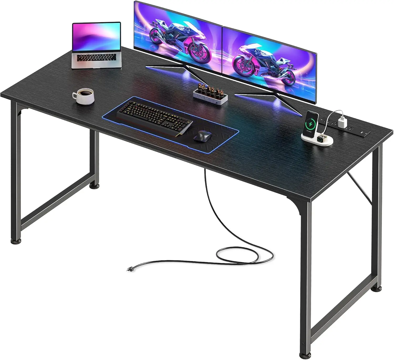 55 x 20 Inch Desk with Power Outlets and USB-C Port, Large and Long Computer & Gaming Desk for Home Office, Study, Bedroom, Writing, Work from Home, Black Metal Frame
55 x 20 Inch Desk with Power Outlets and USB-C Port, Large and Long Computer & Gaming Desk for Home Office, Study, Bedroom, Writing, Work from Home, Black Metal Frame