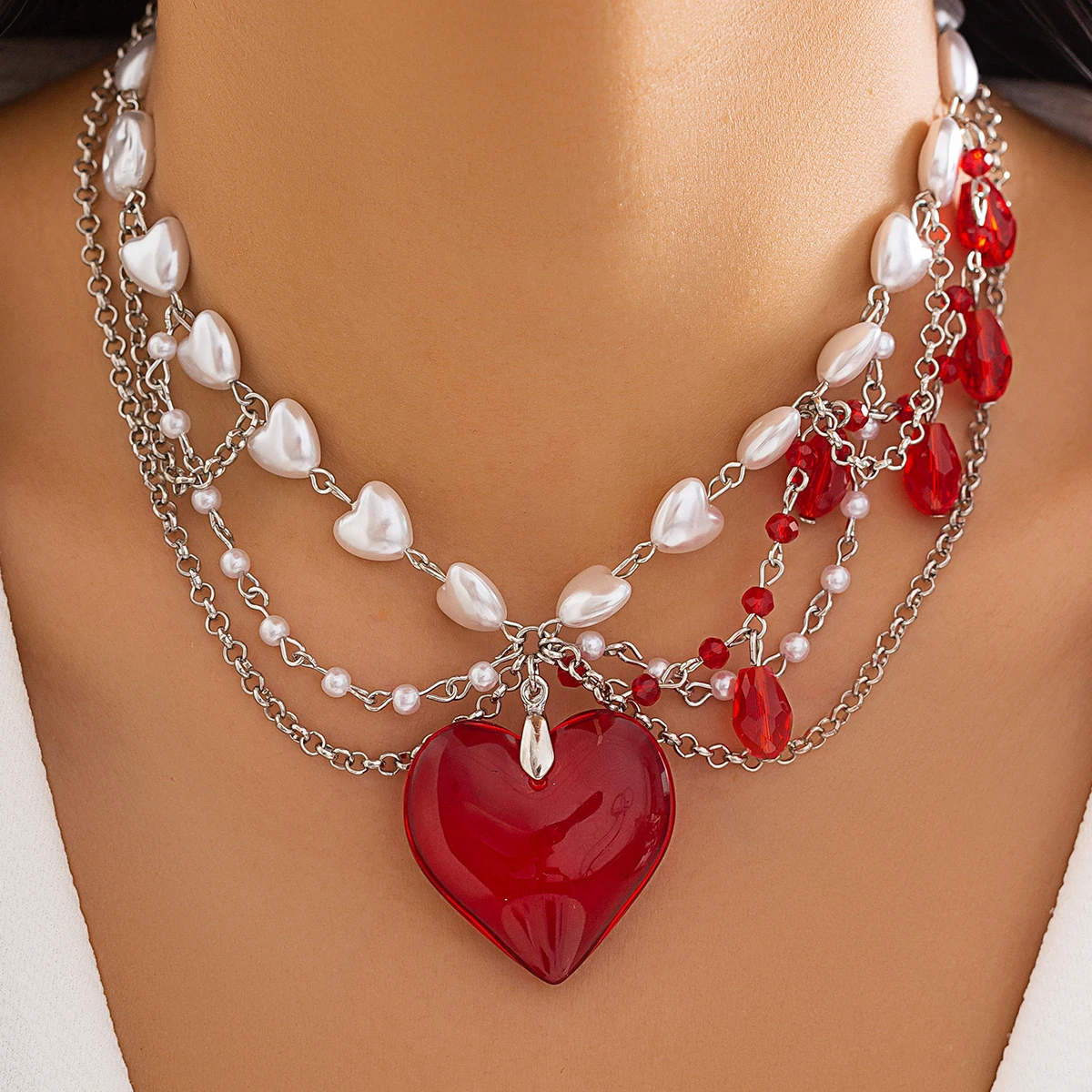PuRui Y2K Love Heart Red Pendant Imitation Pearl Necklace for Women Crystal Beads Tassel Neck Chain Choker Trendy Jewelry Girls
PuRui Y2K Love Heart Red Pendant Imitation Pearl Necklace for Women Crystal Beads Tassel Neck Chain Choker Trendy Jewelry Girls