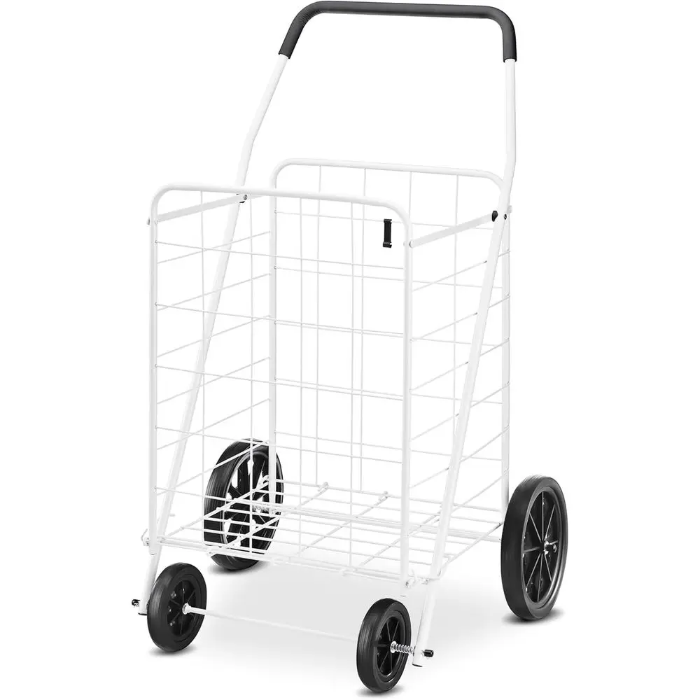 Heavy-Duty Rolling Shopping Cart with Wheels, 100 lb Capacity, Steel Frame, White
Heavy-Duty Rolling Shopping Cart with Wheels, 100 lb Capacity, Steel Frame, White