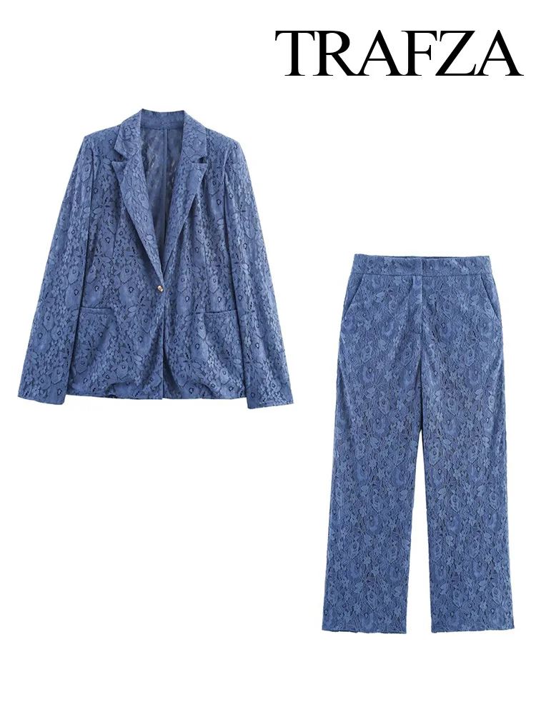 TRAFZA Women Elegant 2-Piece Set Pocket Long Sleeve One Button Lapel Lace Suit Jacket+Slim Zipper High Waist Cropped Pants
TRAFZA Women Elegant 2-Piece Set Pocket Long Sleeve One Button Lapel Lace Suit Jacket+Slim Zipper High Waist Cropped Pants