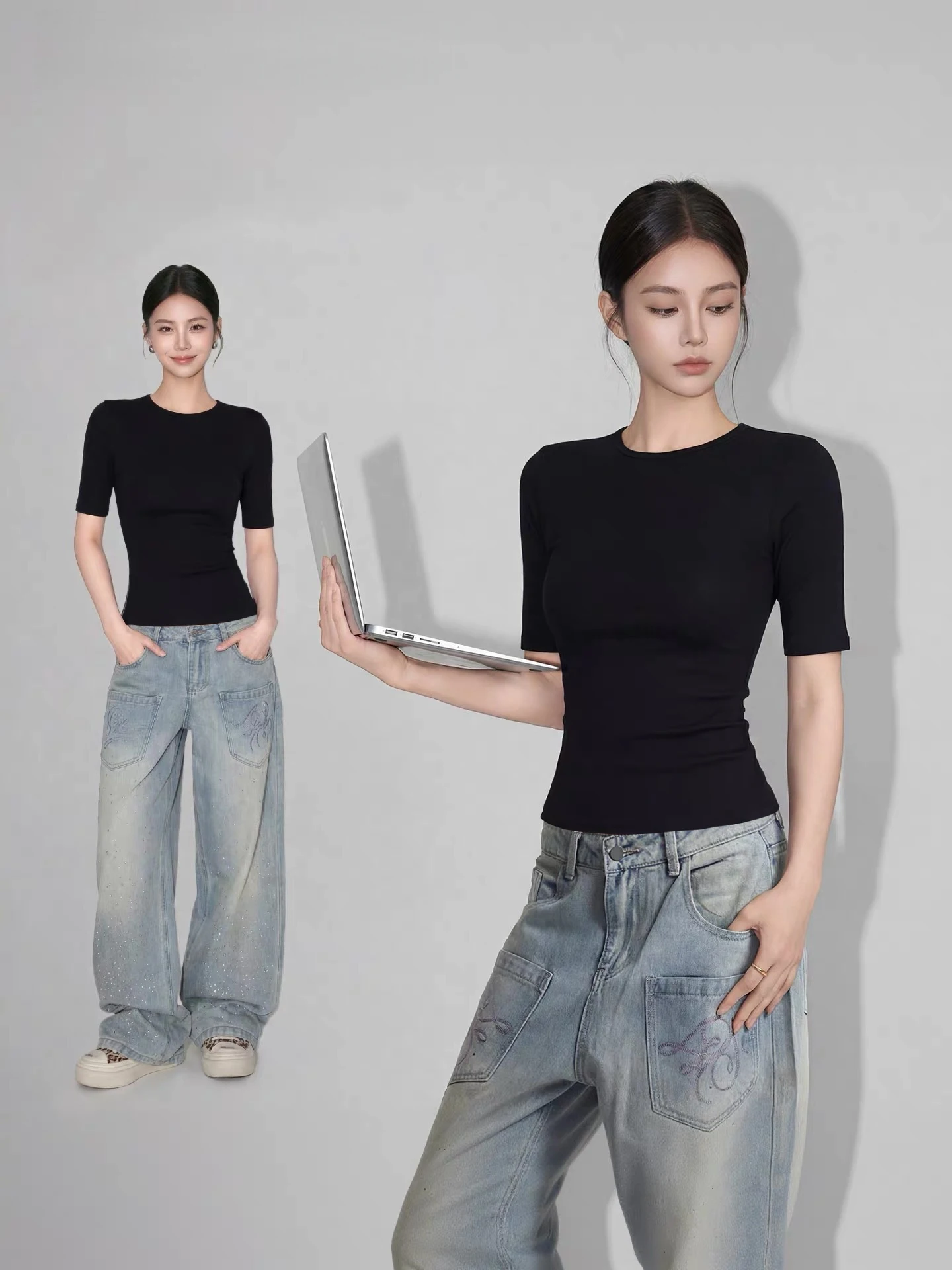 Black Slim Fit Short Sleeve T-Shirt Women's round Neck Shoulder Width Regular Spring Summer plus Size Fashionable Versatile Top
Black Slim Fit Short Sleeve T-Shirt Women's round Neck Shoulder Width Regular Spring Summer plus Size Fashionable Versatile Top