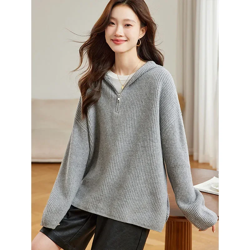 Women's Clothing Casual Loose Zipper Hooded Sweaters Autumn Winter Solid Soft Wool Knitted Pullovers Commute High Quality Tops
Women's Clothing Casual Loose Zipper Hooded Sweaters Autumn Winter Solid Soft Wool Knitted Pullovers Commute High Quality Tops