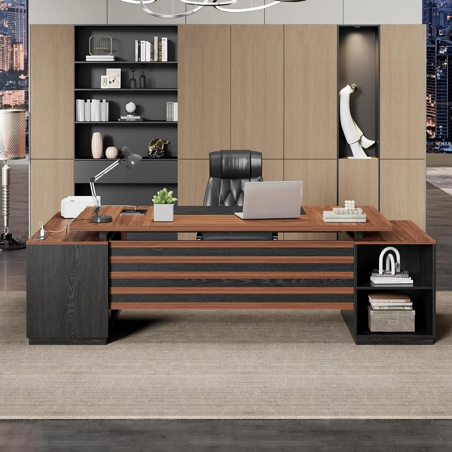 78-Inch L Shaped Executive Desk Open Shelf Storage Cabinet Drawers Power Outlet Home Office Studio Customized
78-Inch L Shaped Executive Desk Open Shelf Storage Cabinet Drawers Power Outlet Home Office Studio Customized