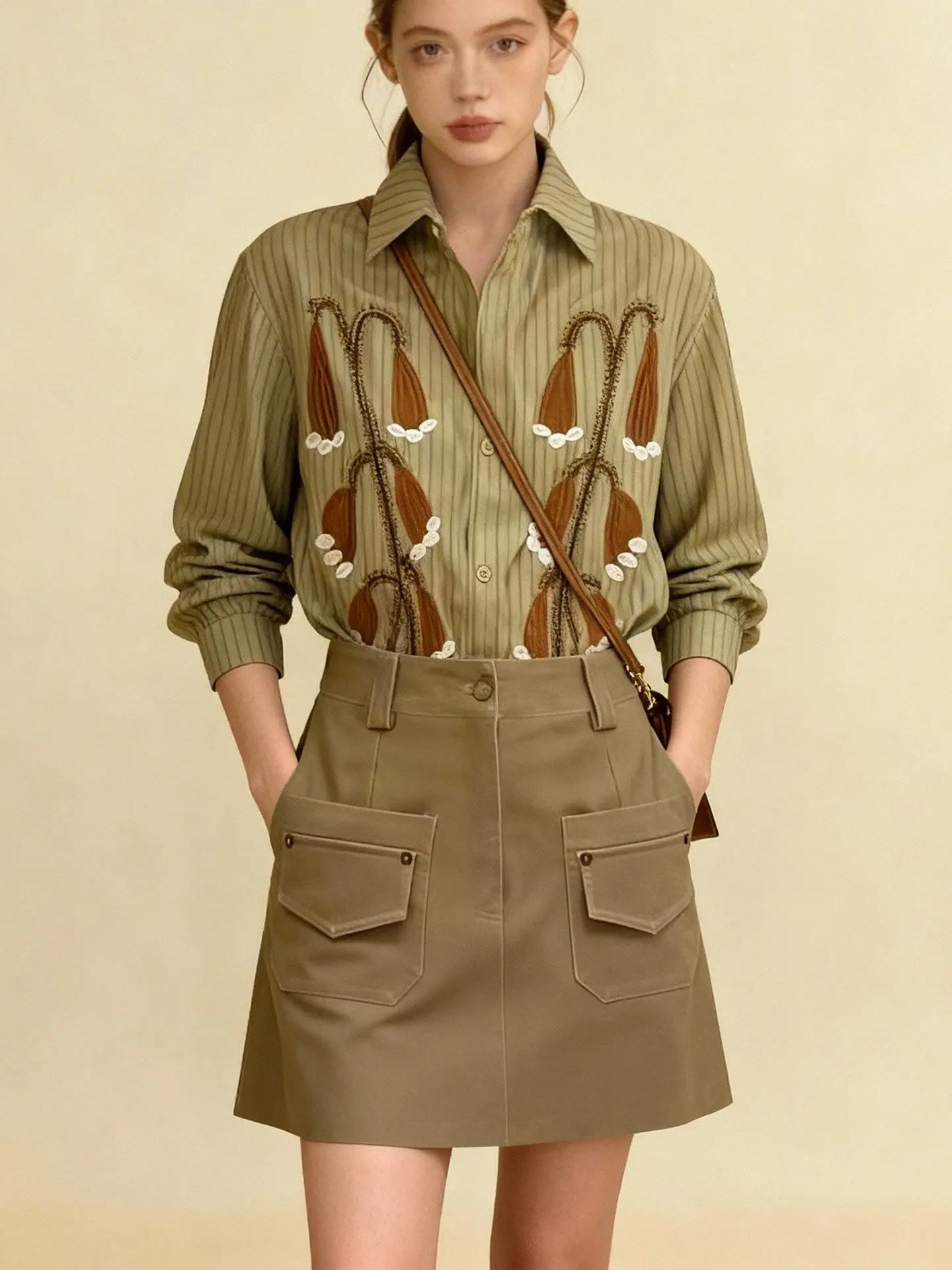 Elegant Women's Outfit Loose Shirt And Skirt Set Spring Collection High Waist Striped Long Sleeve Button up
Elegant Women's Outfit Loose Shirt And Skirt Set Spring Collection High Waist Striped Long Sleeve Button up
