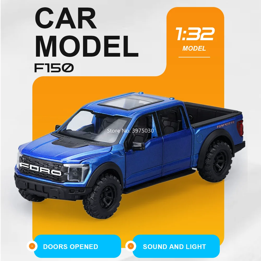 1:32 F150 Off-road Vehicle Alloy Car Diecast Toys Miniature Model Doors Opened Pull Back Sound Light Vehices Gifts for Children
1:32 F150 Off-road Vehicle Alloy Car Diecast Toys Miniature Model Doors Opened Pull Back Sound Light Vehices Gifts for Children
